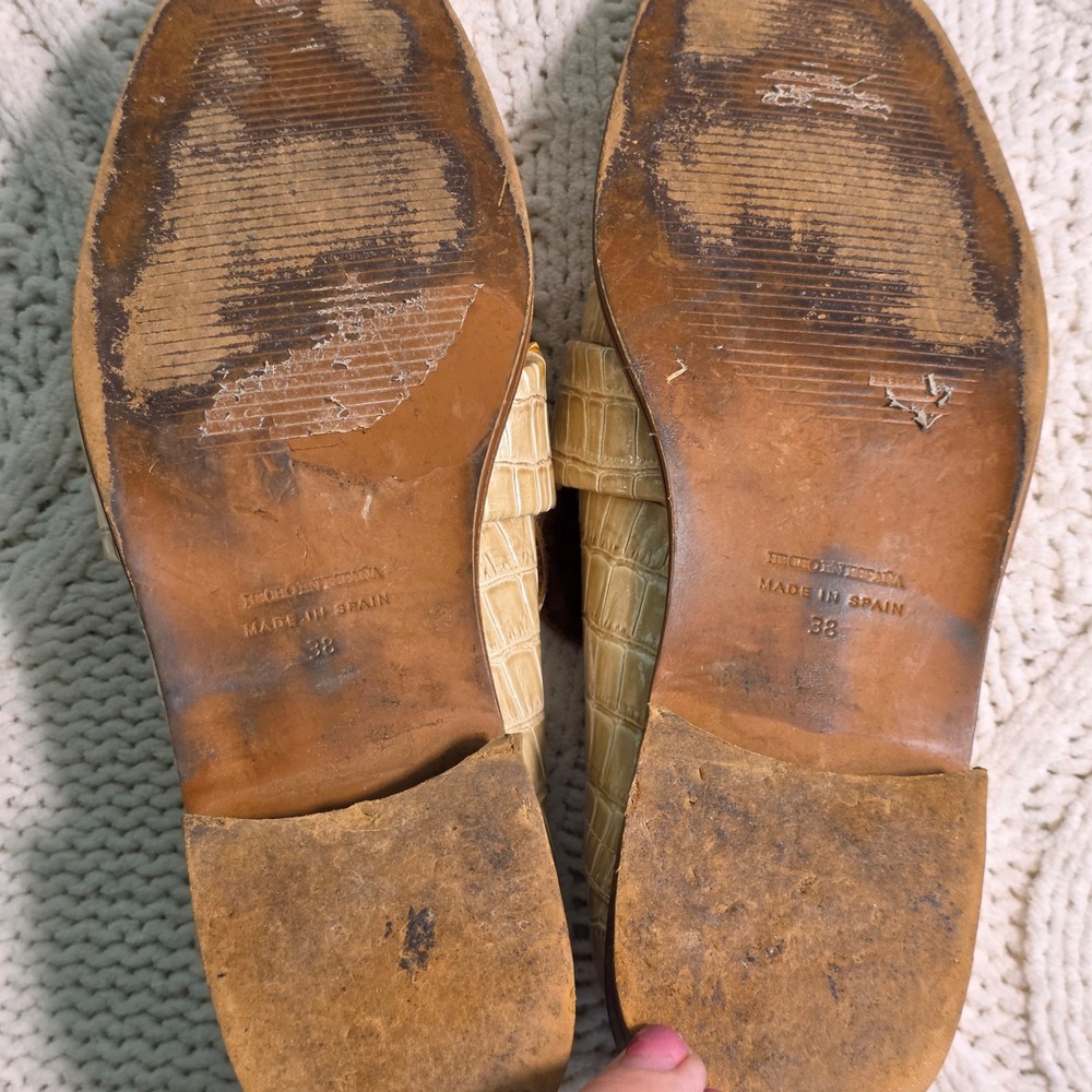 ALOHAS Loafers Beige Ivory Croc Embossed Studded Shoes Women 38 7-7.5 - Picture 6 of 7